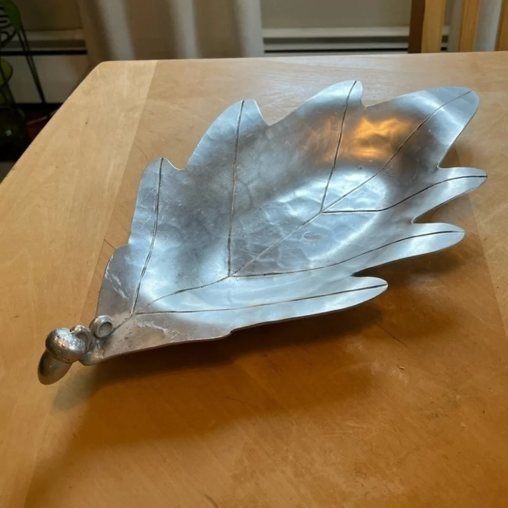 Vintage Palmer Smith Silver Aluminum Leaf Tray Acorn Handle